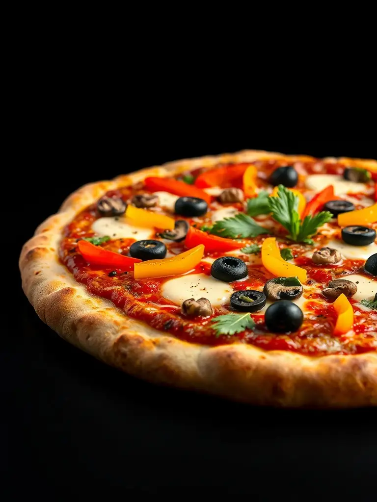 A vibrant image of the Vegan Veggie Delight pizza, showcasing the colorful array of fresh vegetables and plant-based cheese, emphasizing the healthy and flavorful vegan options at Call a Pizza.